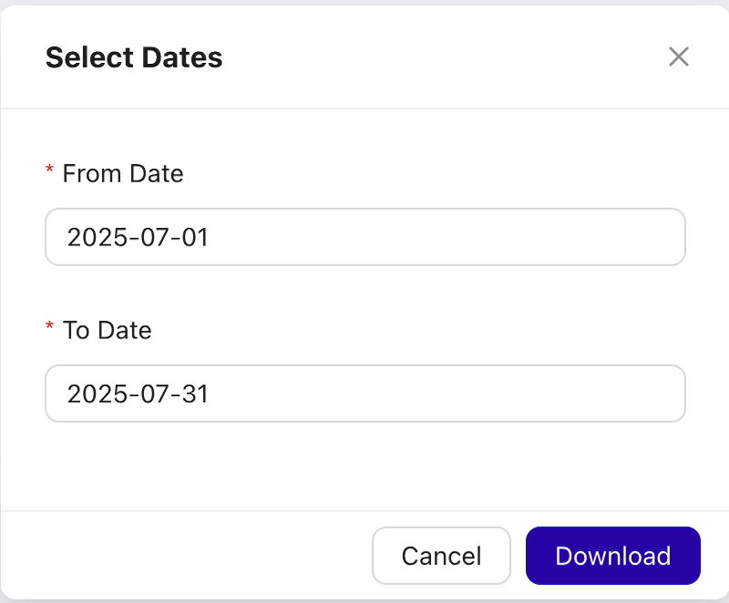 Billing Select Date Dialog