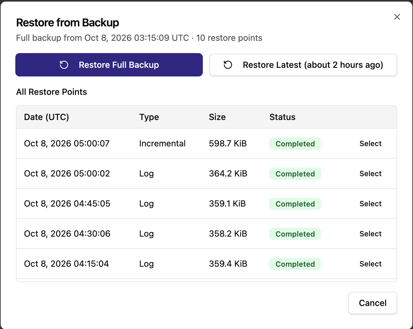 Restore from Backup