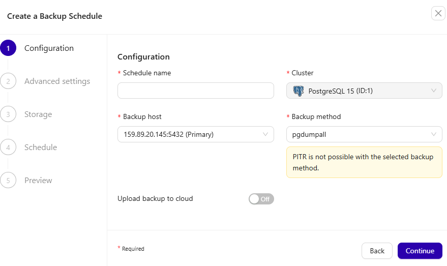 Schedule Backup in ClusterControl UI