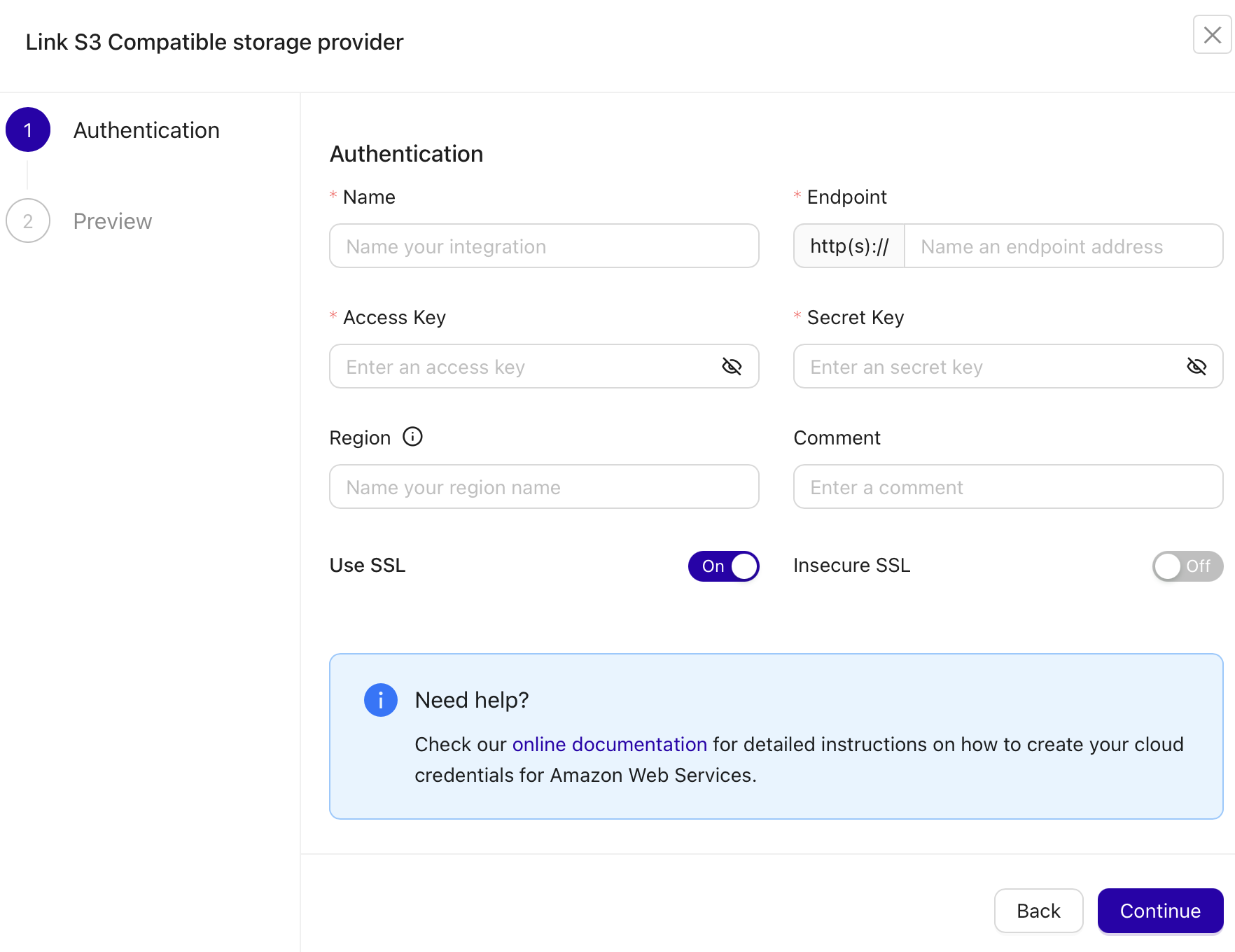 Setting up compatible S3 provider - setup