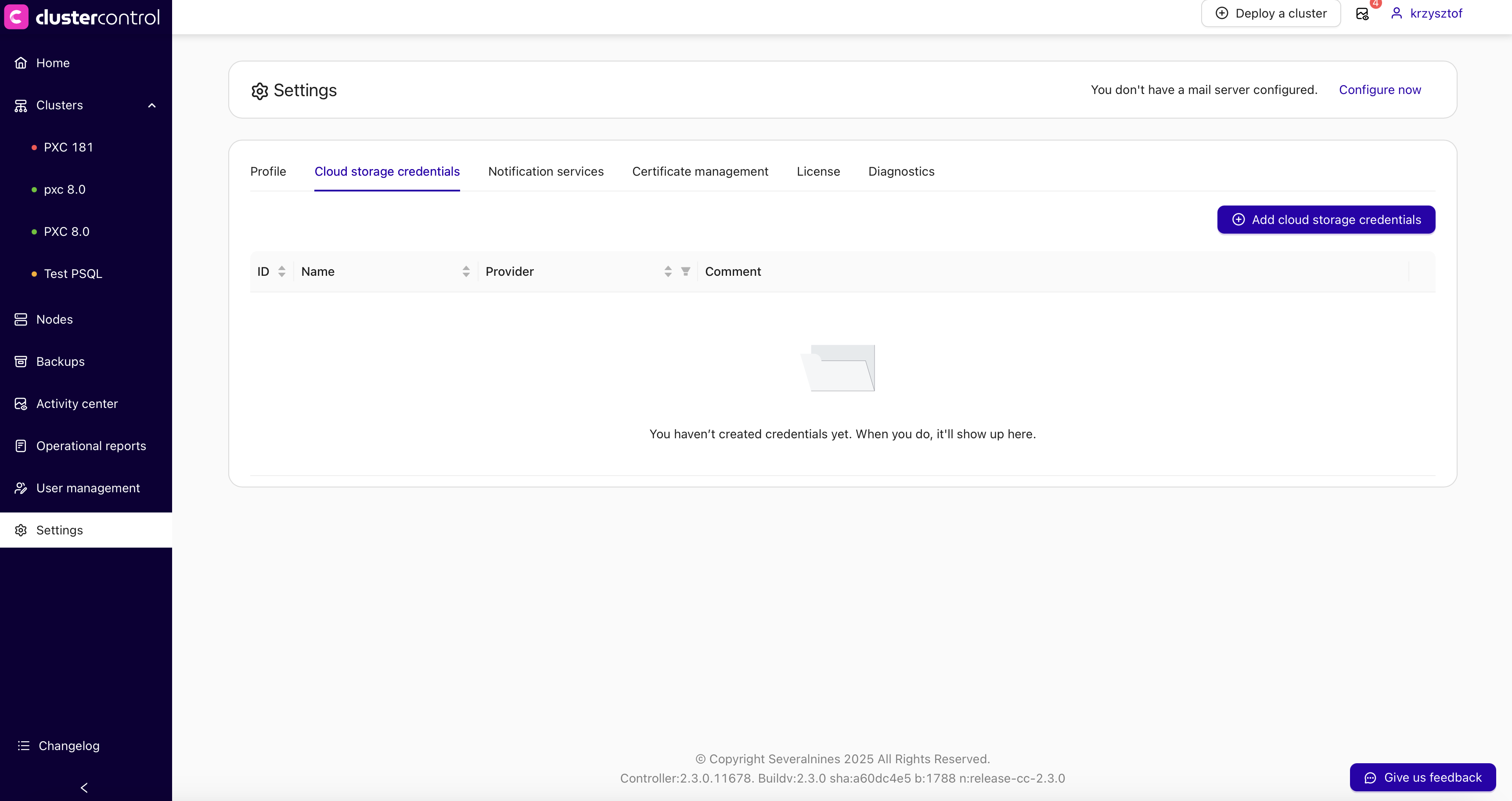 Cloud storage credentials