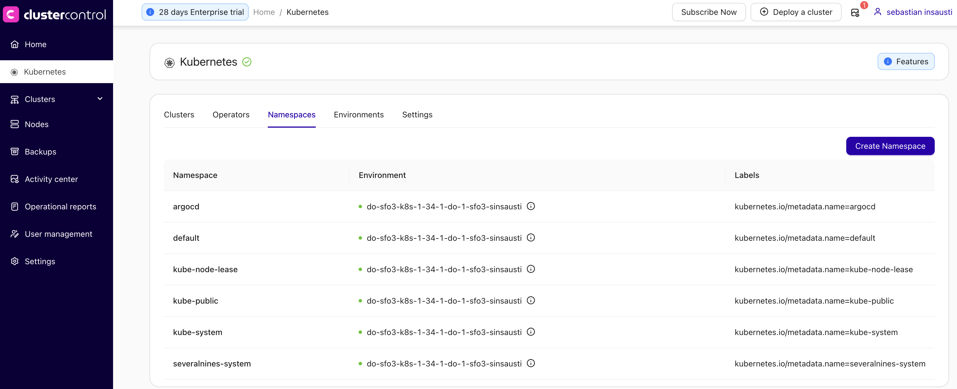 ClusterControl & Kubernetes Namespace