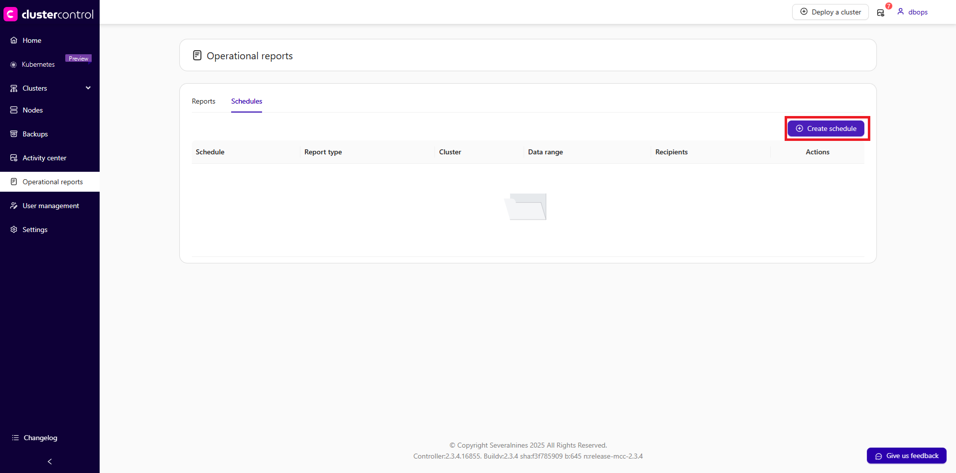 Operational reports schedule create