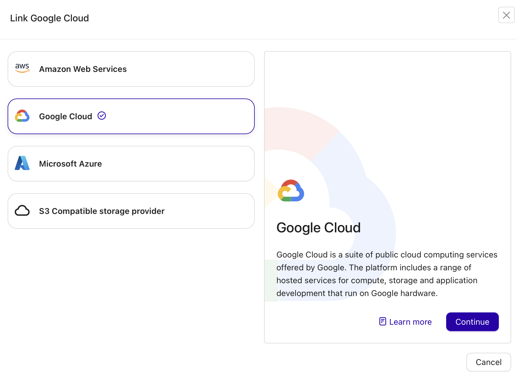 Setting up GCP - select