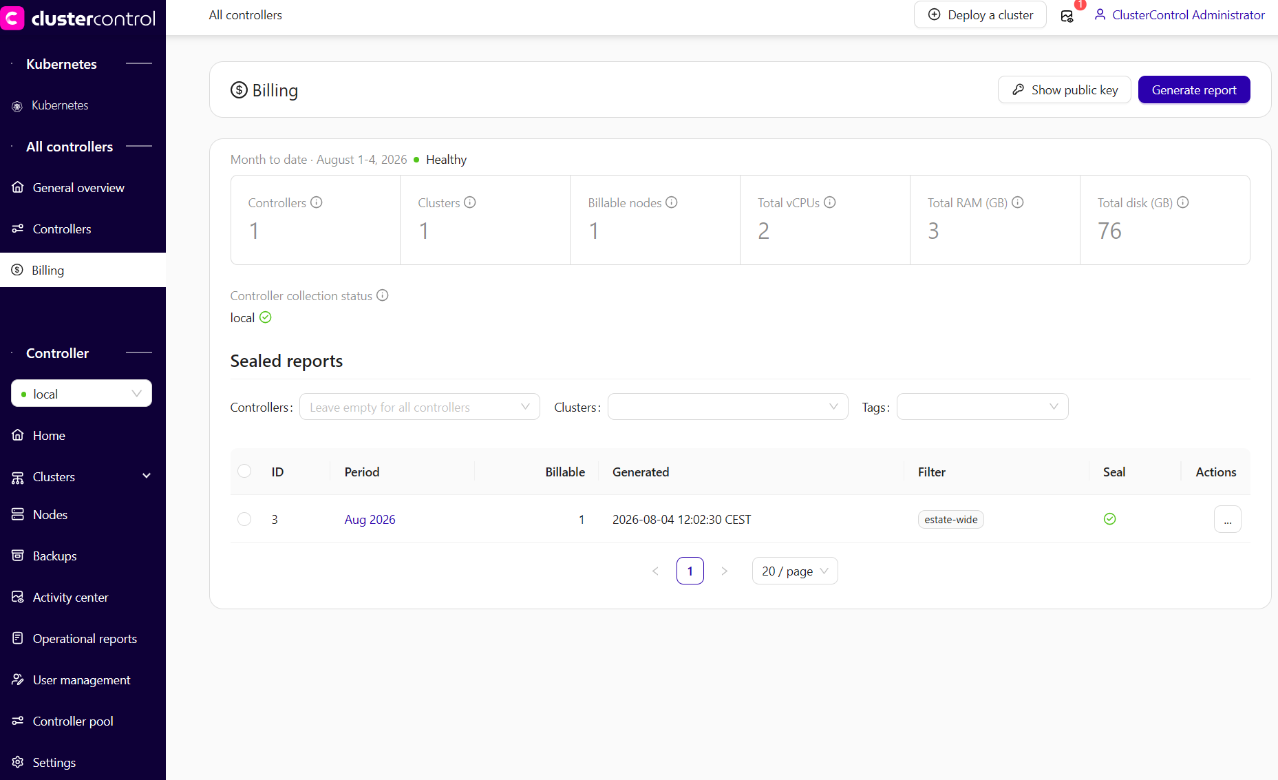 ClusterControl Billing Page