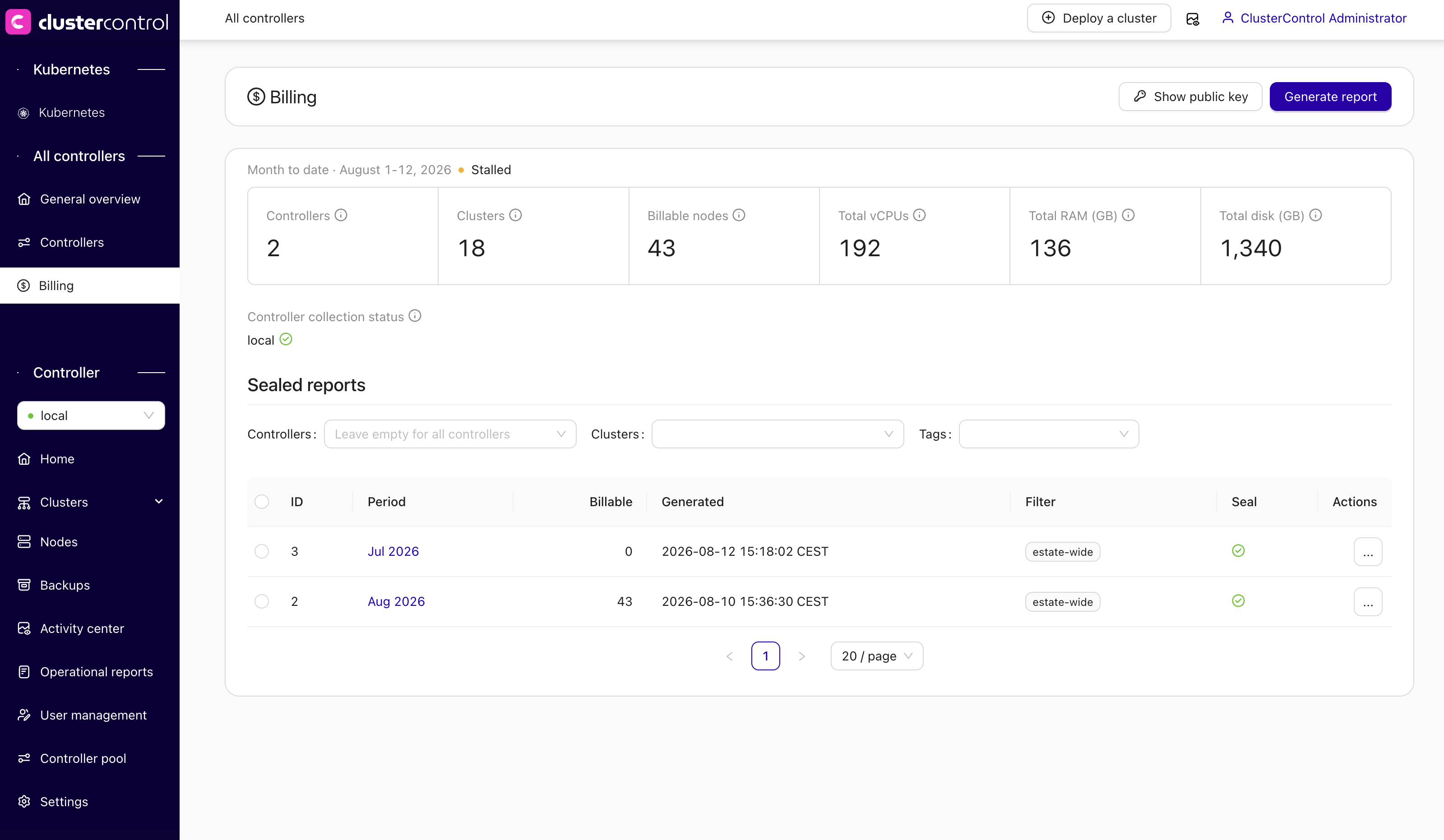 ClusterControl Billing Page