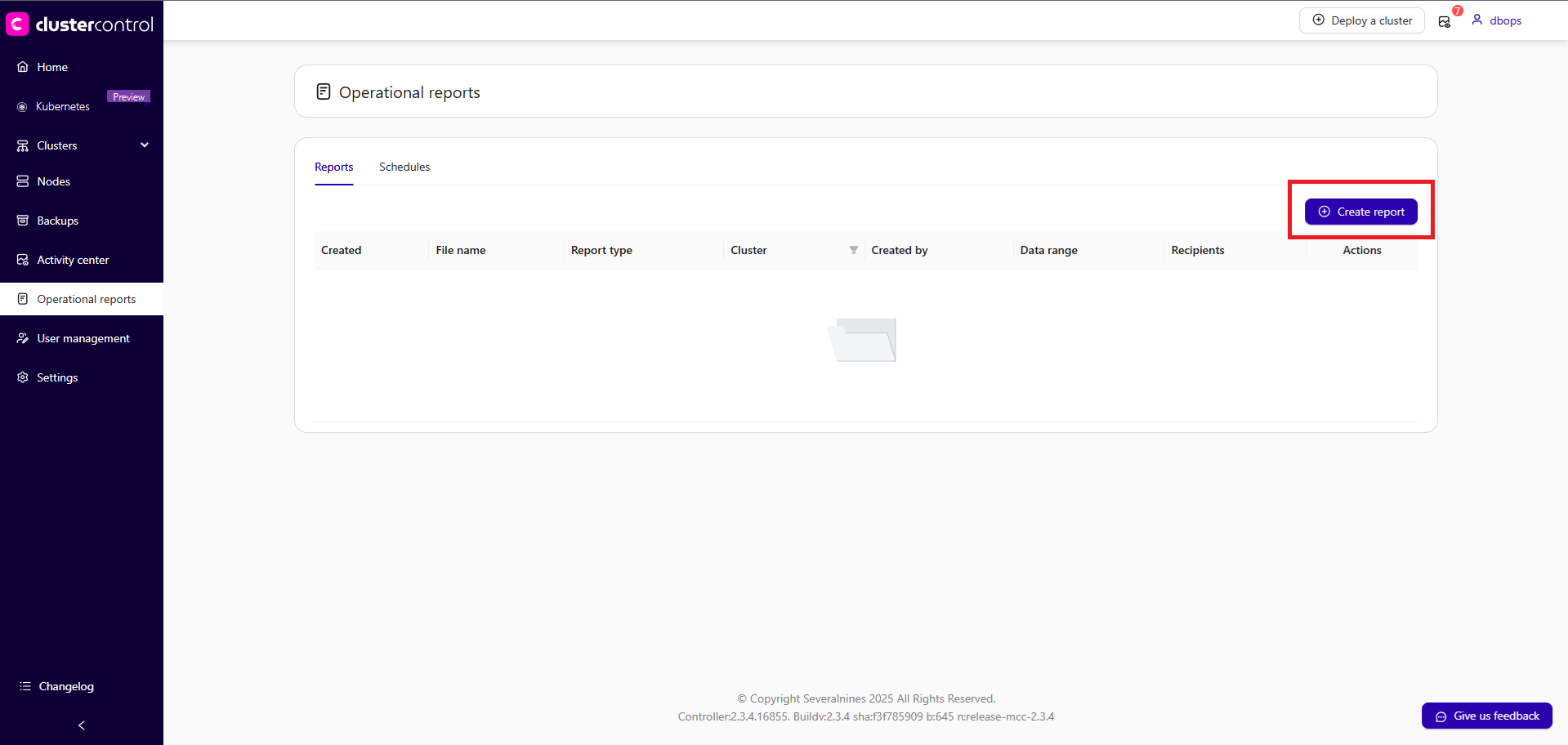Operational reports create