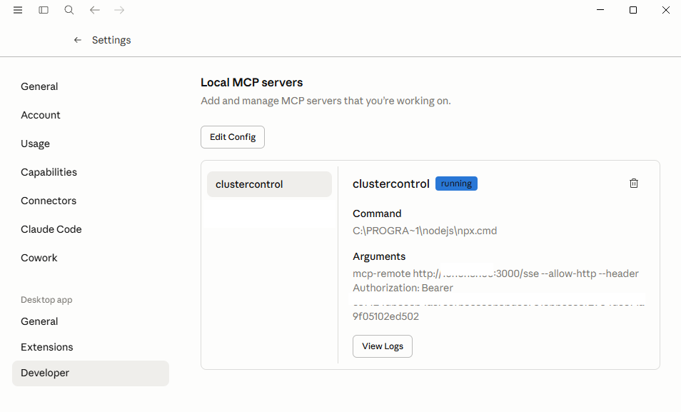 ClusterControl MCP Topology Claude Desktop