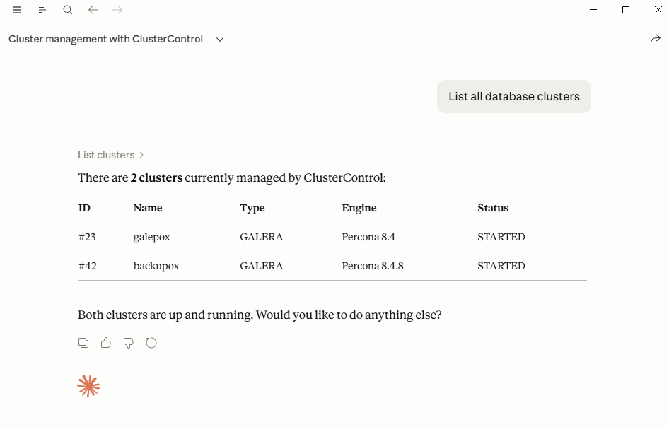 ClusterControl MCP Response