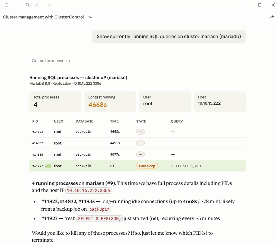 ClusterControl MCP Response