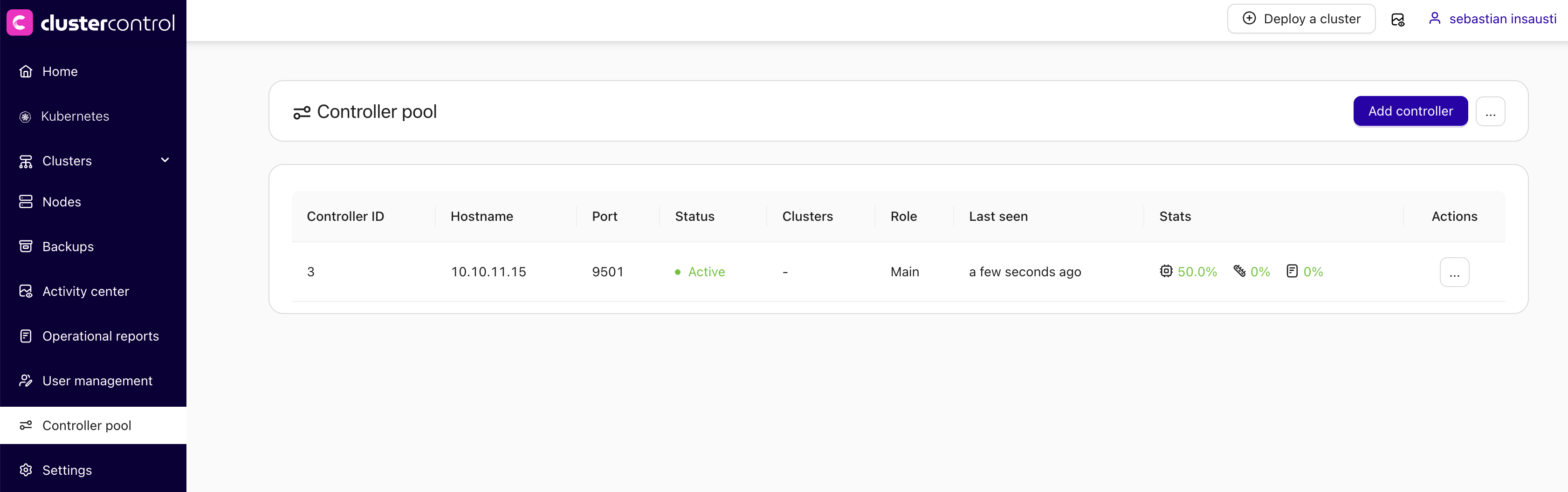 ClusterControl controller pools enabled