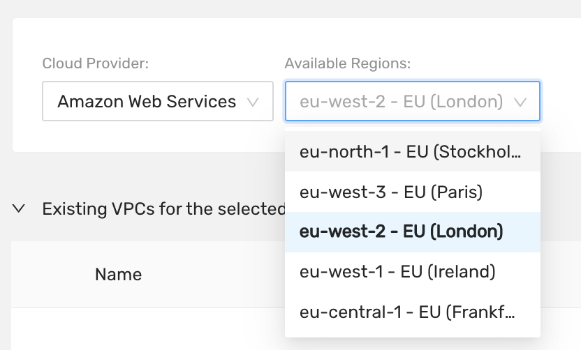 List of Available VPC Regions